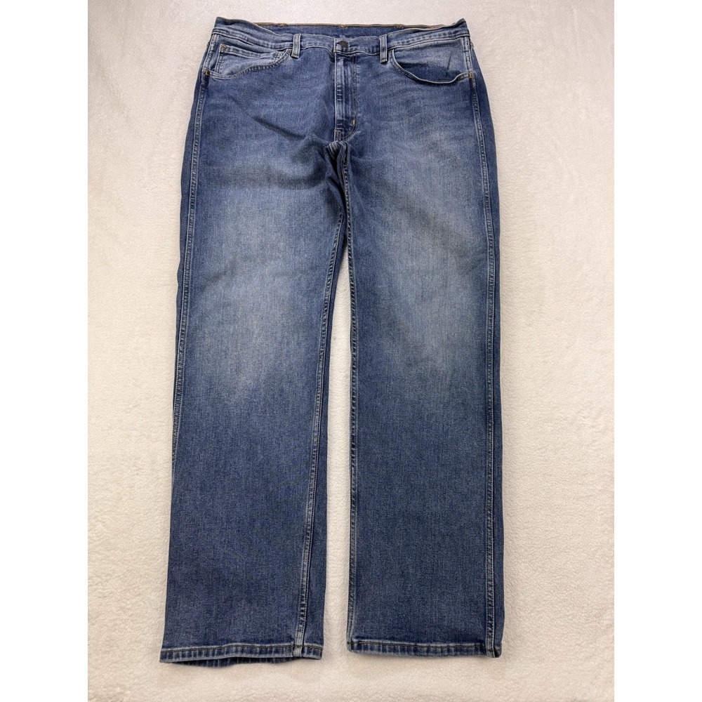 Levis Workwear Fit Jeans Men 38x32 Blue Straight Whisker Distress Stretch Denim